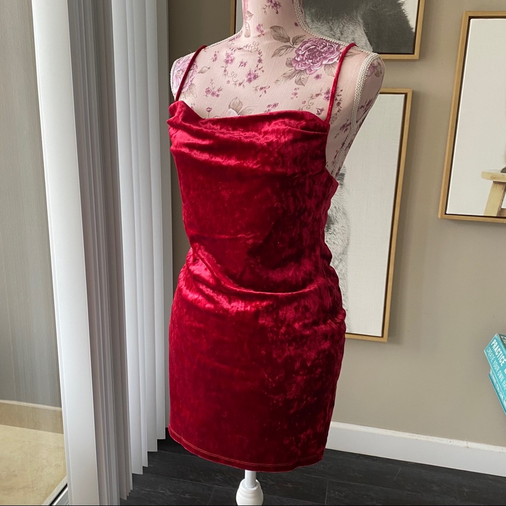 Topshop red velvet velour dress S US6 NWOT